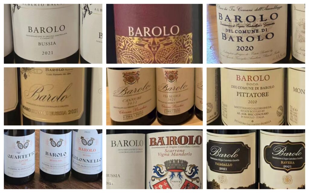 Multiple Barolo wine bottles